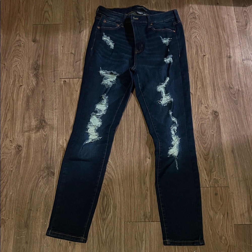 Aeropostale Dark Blue Distressed Skinny Jeans